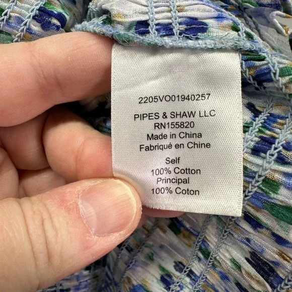 Veronica Beard NWT Averie Tank Top XL Cobalt Floral Smocked Cotton Crop Top - Picture 6 of 6